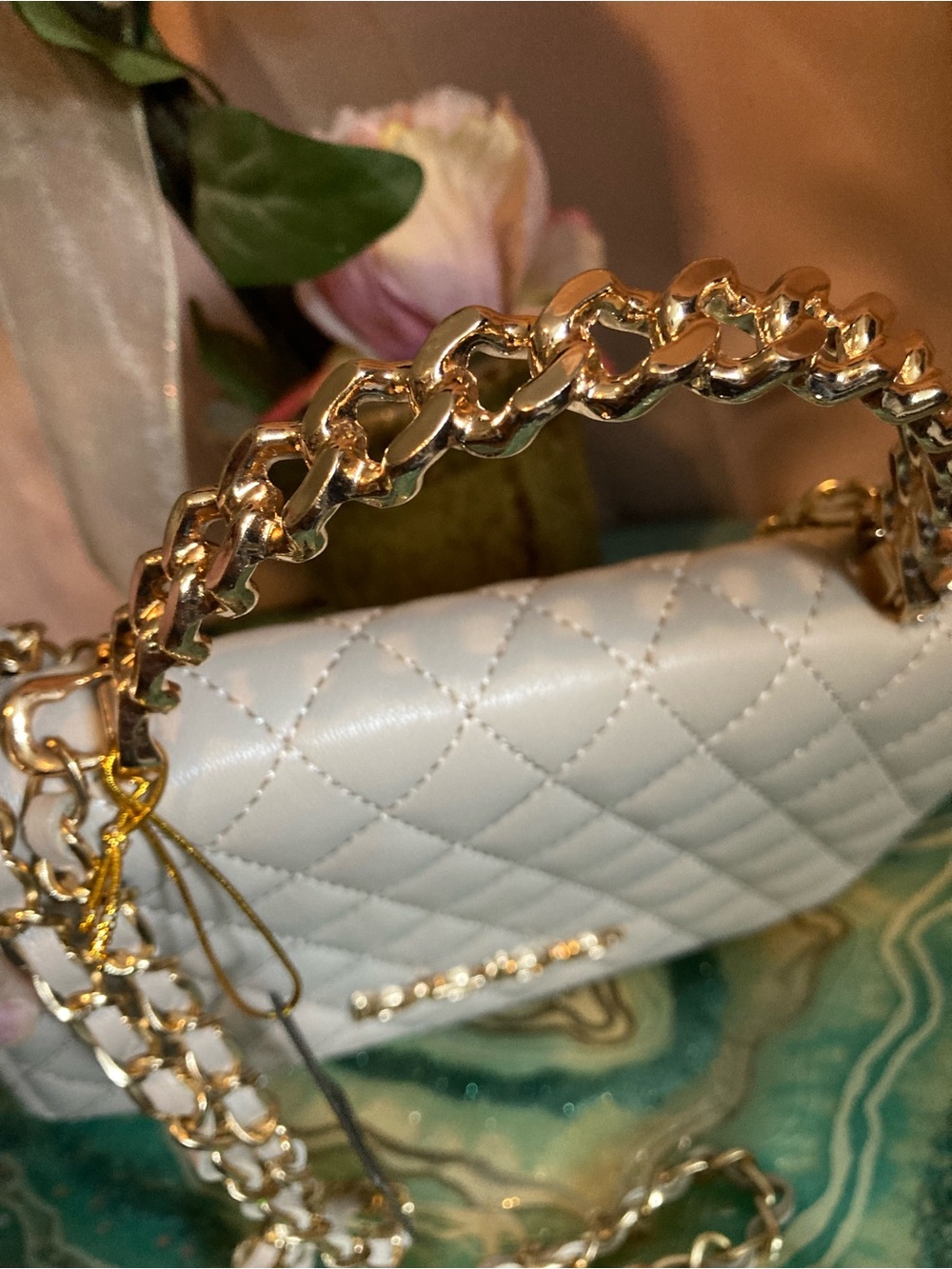 bebe Quilted Cream Crossbody with Gold Chain Strap - Picture 2 of 2